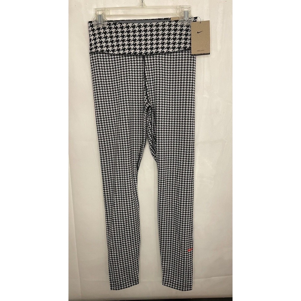 New Nike One Training Black White Houndstooth Women’s Small Mid Rise Tight Fit